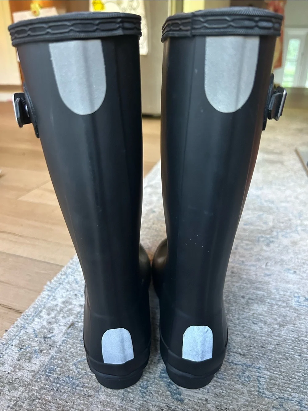 Hunter Matte Black Tall Rain Boots with Red Logo Trim